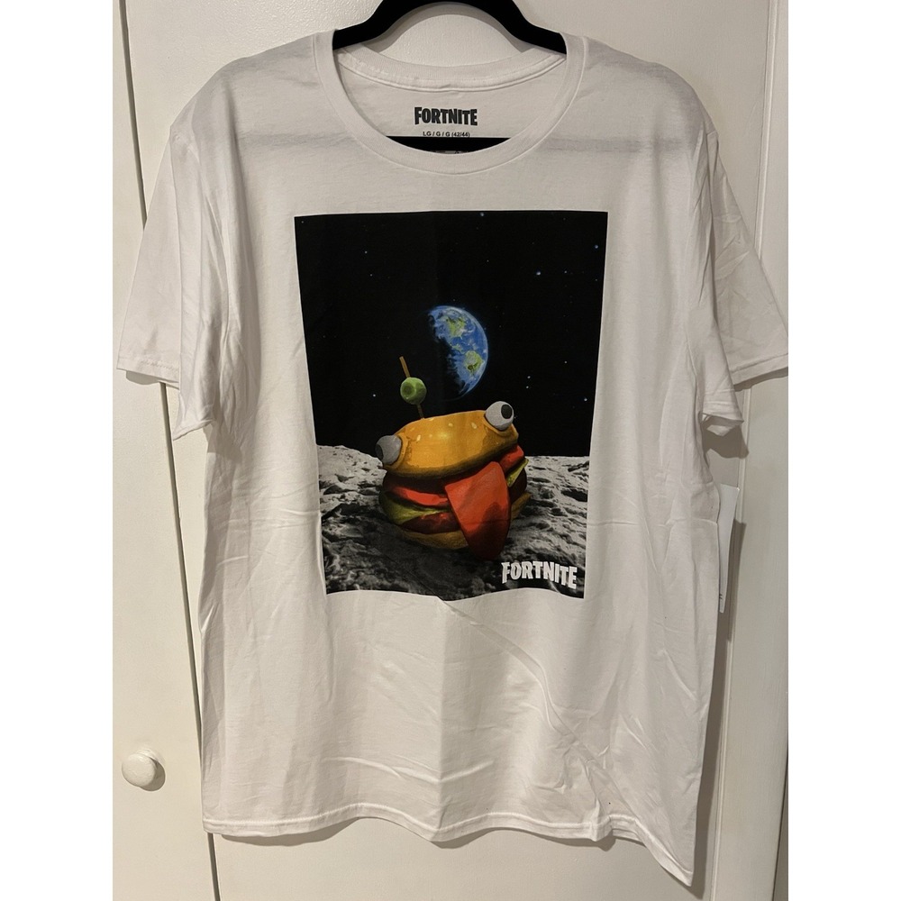 NWT‎ Fortnite Men's Burger Space White Short Sleeve T-Shirt Durr Burger Large